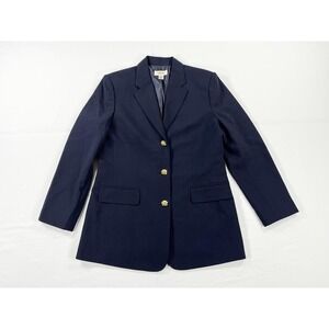 VTG 90s Talbots Wool Blazer Navy Blue Gold Crest Button Preppy Womens 8